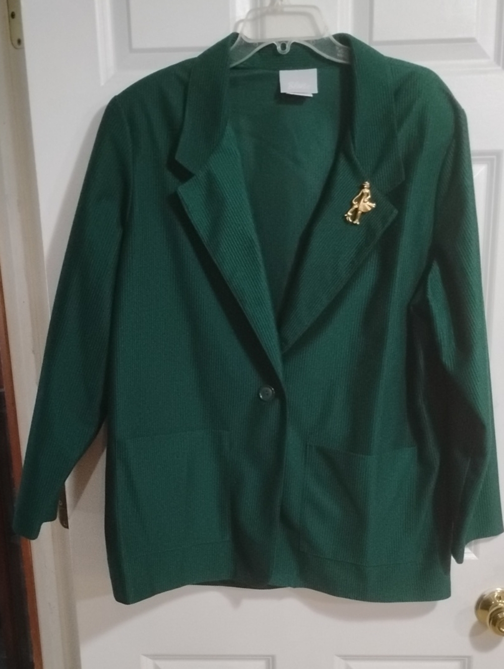 Blair Forest Green Knit Blazer with Gold Brooch Accent